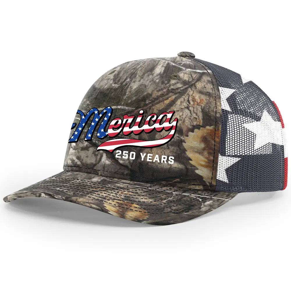 USA 250th Anniversary Patriotic Embroidered Mesh Trucker Hat