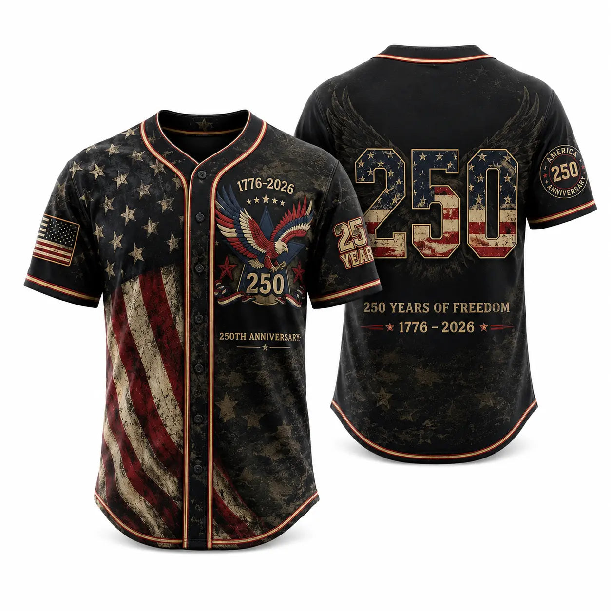 Men's USA 250th Anniversary Baseball Jersey – Vintage Patriotic 1776-2026 Eagle Button Down Shirt