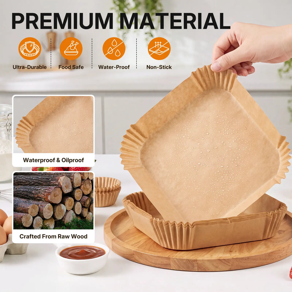 100-Pack Unbleached Air Fryer Parchment Paper Liners – 6.3” Non-Stick Disposable Liners