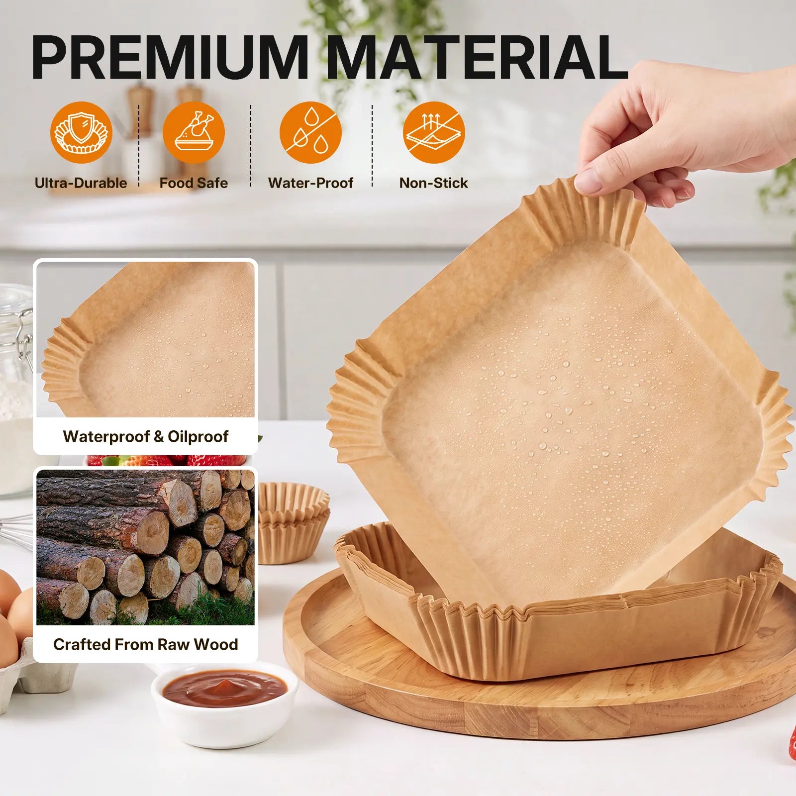100-Pack Unbleached Air Fryer Parchment Paper Liners – 6.3” Non-Stick Disposable Liners