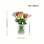 Handcrafted Mini Glass Artificial Flower Set – 10Faux Flowers with Vase Decorative Bouquet