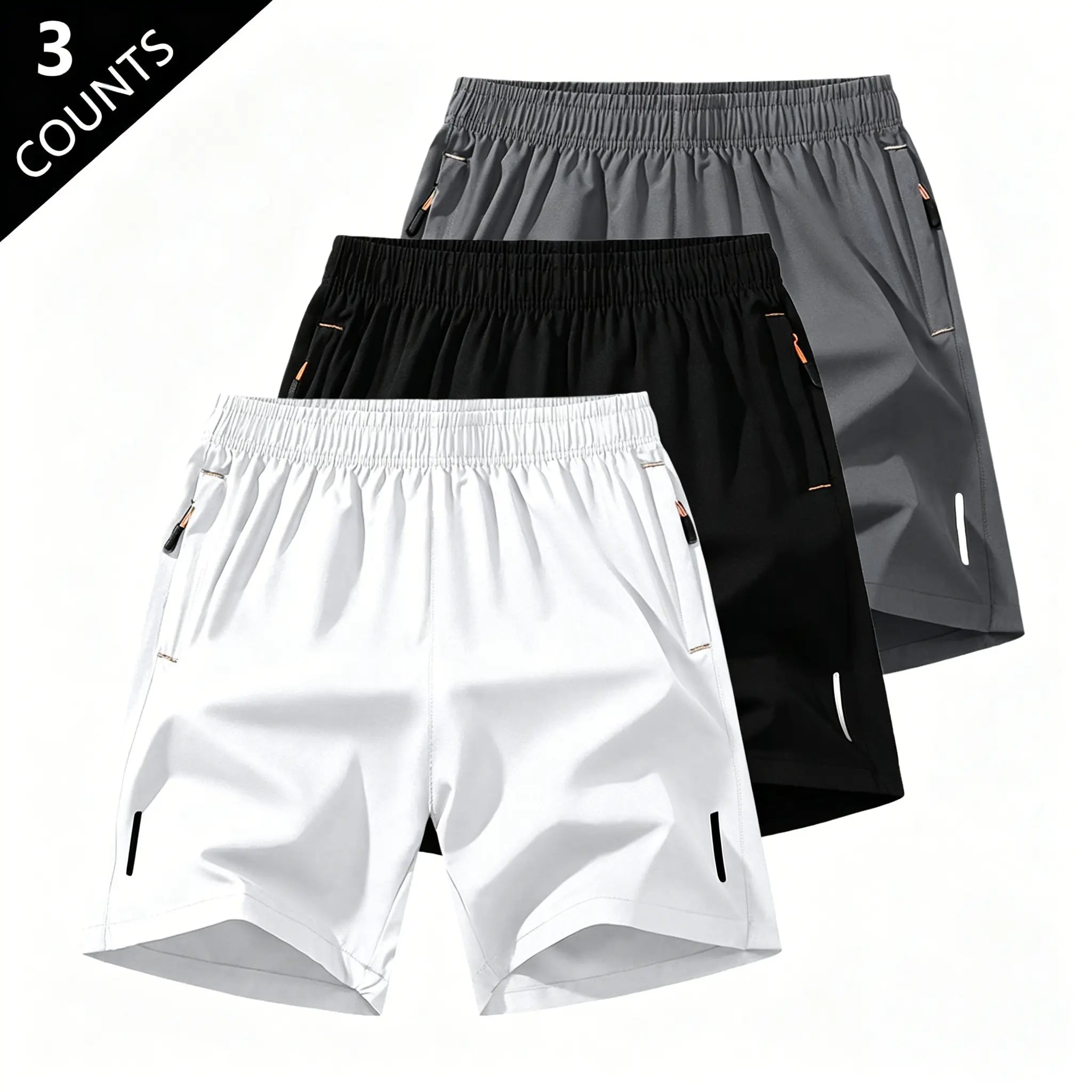 Men's Solid-Color Casual Summer Shorts with Zippered Pockets (97% Polyester/3% Spandex) - Tropical Beige