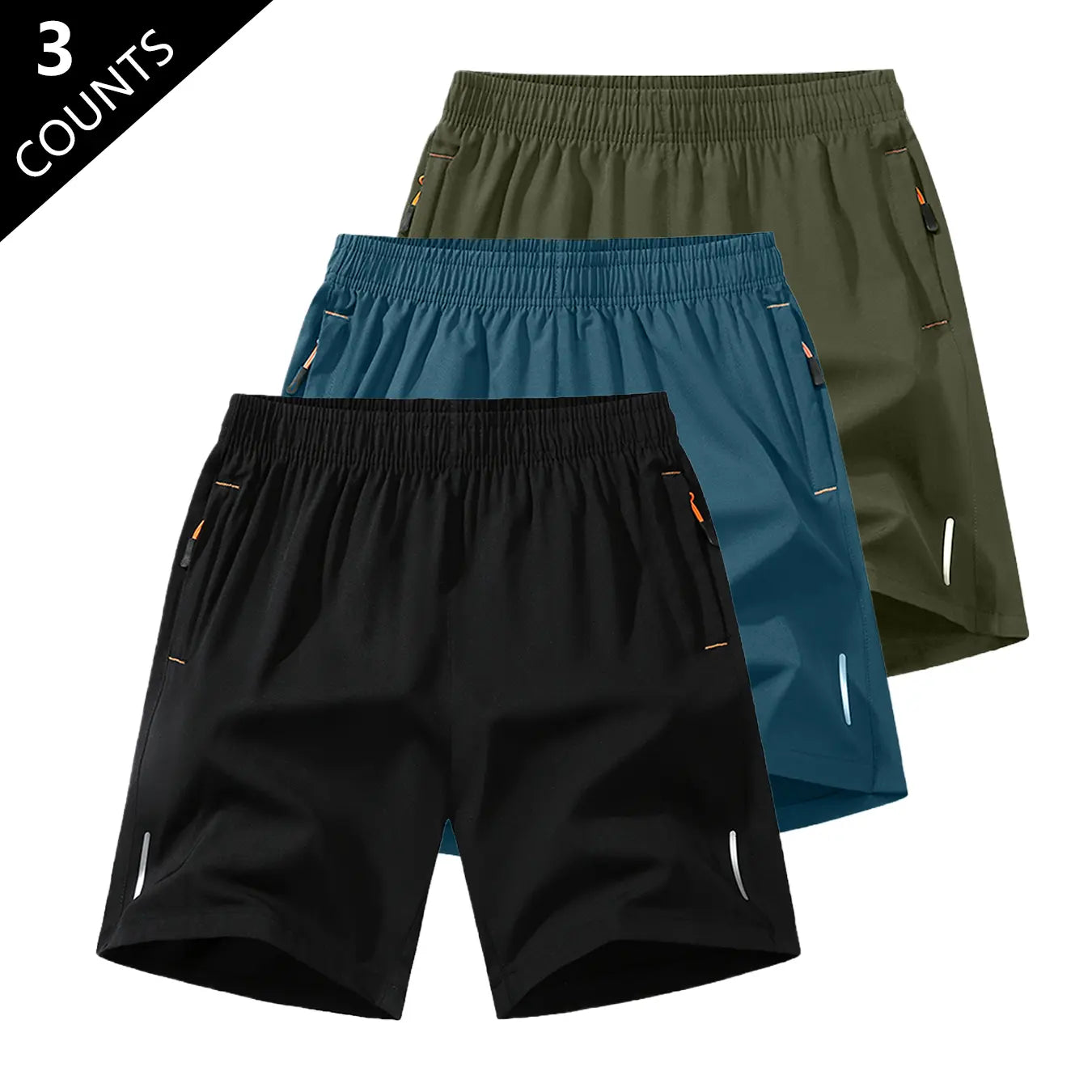 Men's Solid-Color Casual Summer Shorts with Zippered Pockets (97% Polyester/3% Spandex) - Tropical Beige