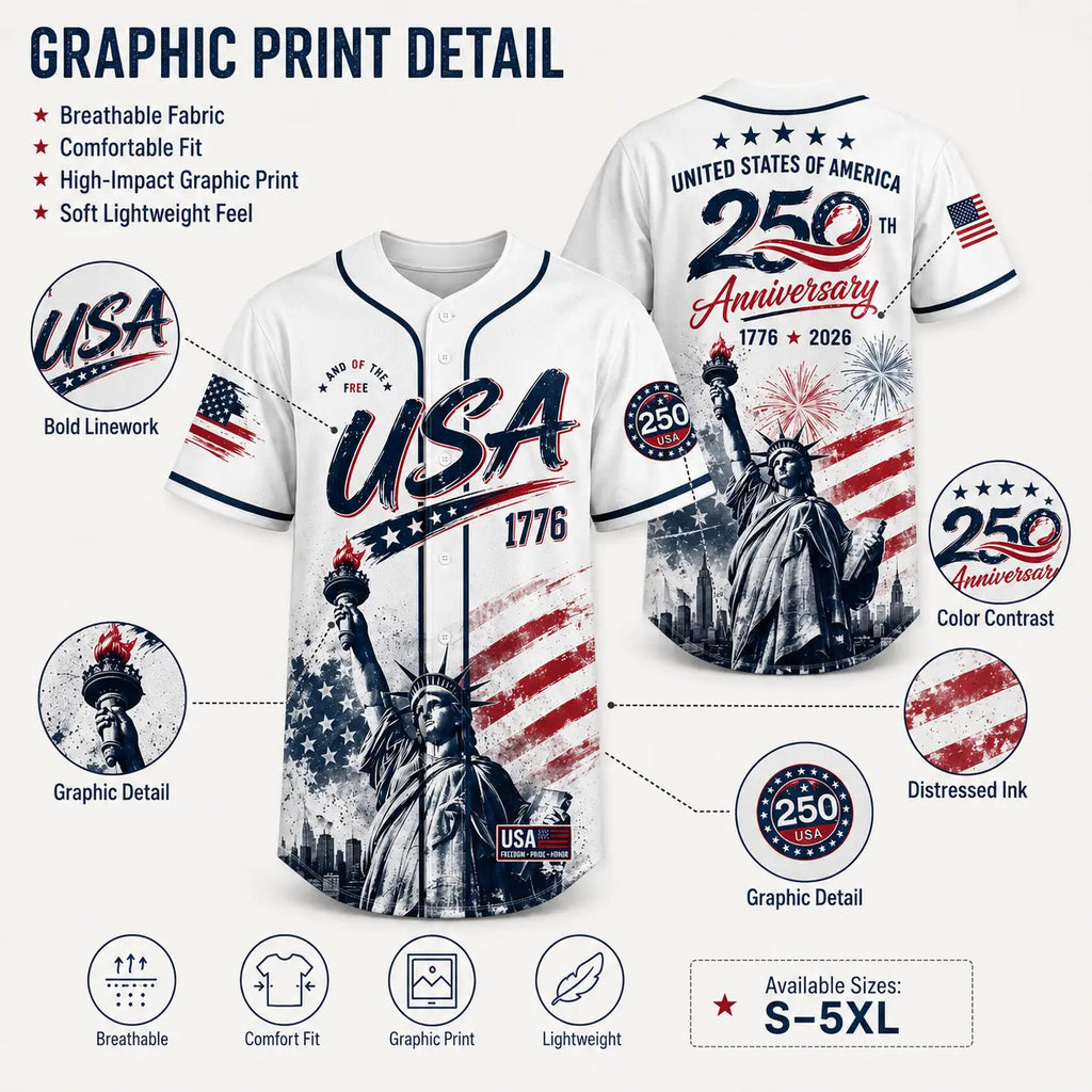 Comfort Colors USA 250th Anniversary Baseball Jersey – Patriotic 1776–2026 American Flag Liberty Eagle Shirt