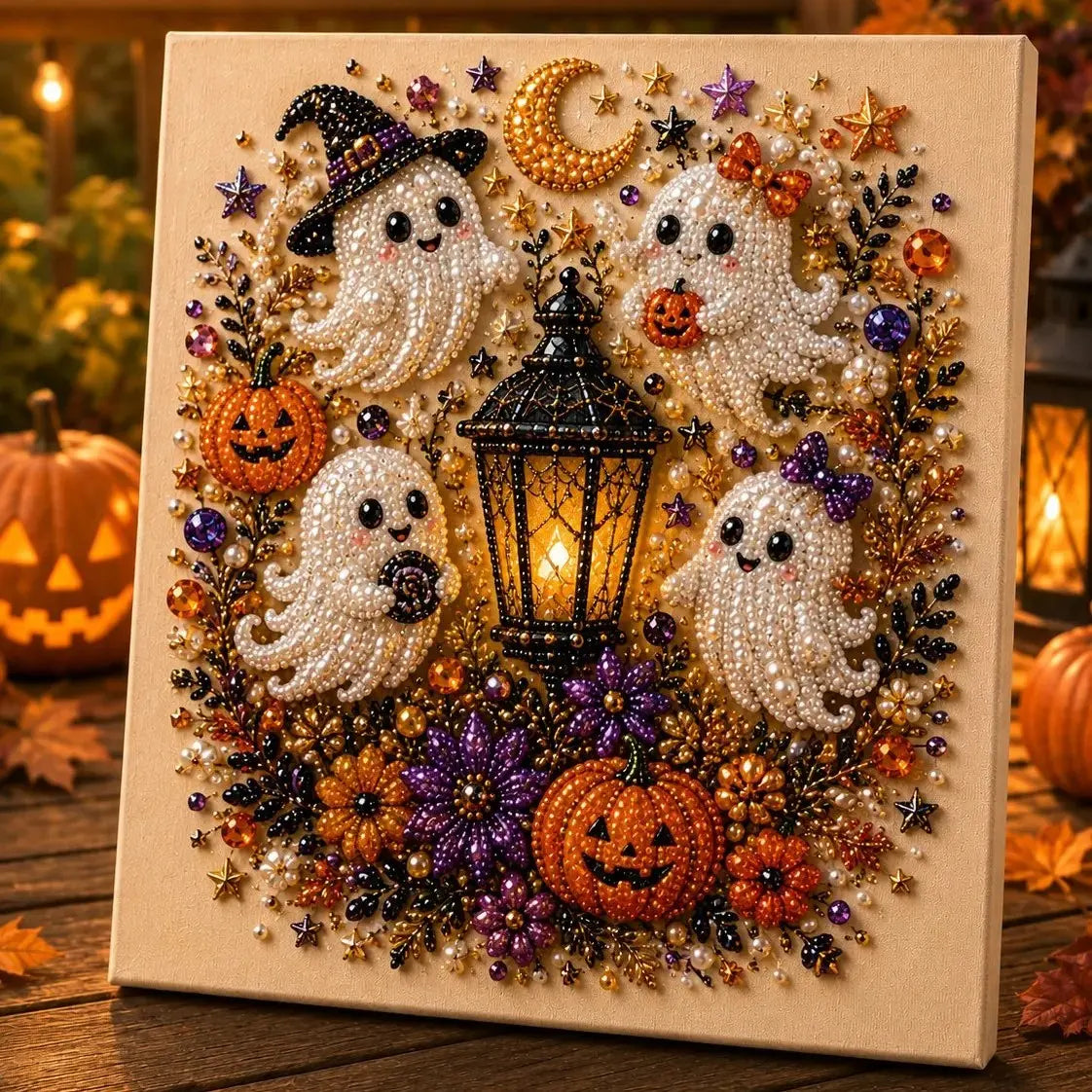 Halloween Ghost Pearl Art DIY Kit – Spooky Cute 3D Craft Gift for Fall Home Decor