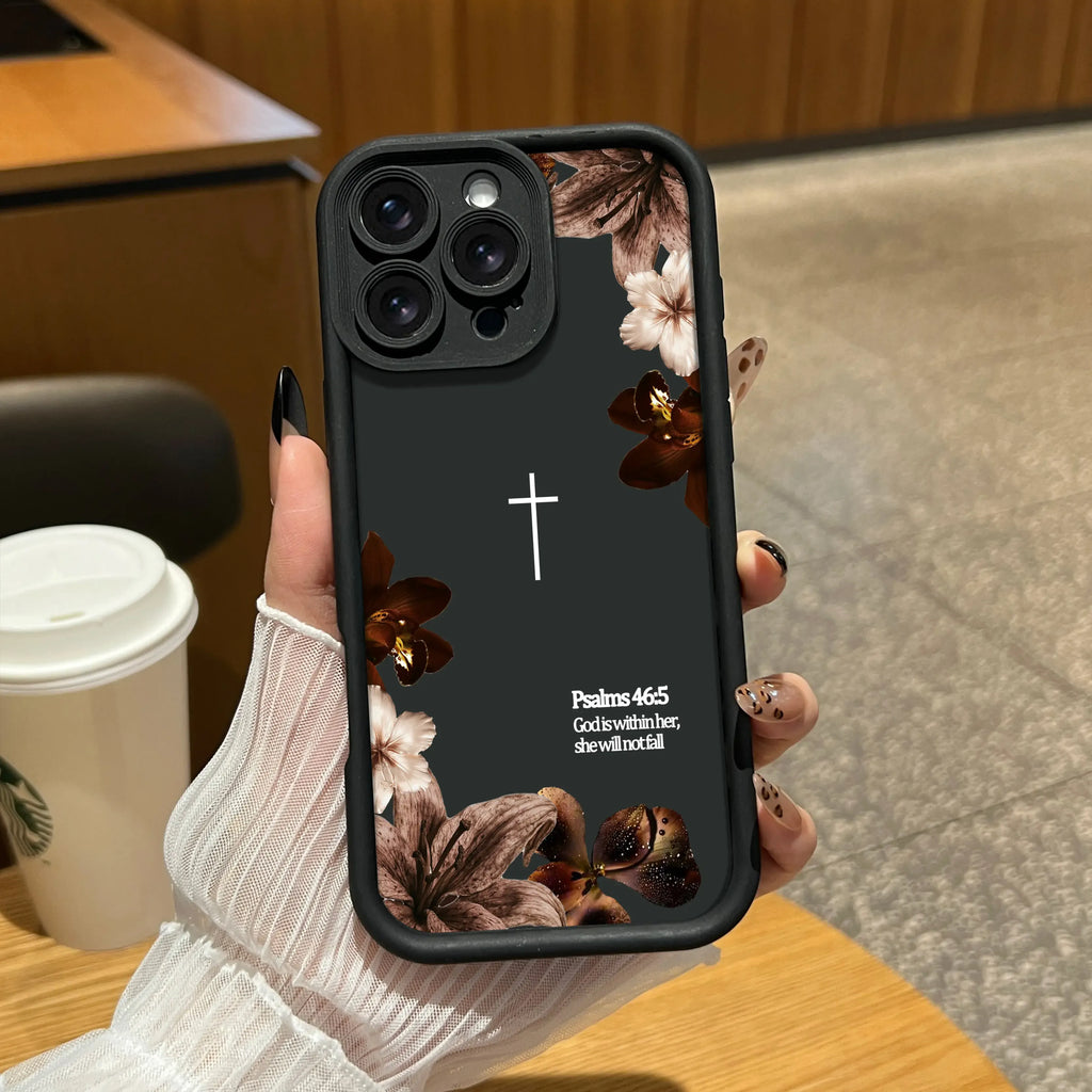 "Psalms 46:5" Vintage Floral Case with Lanyard | Christian Cross Phone Cover