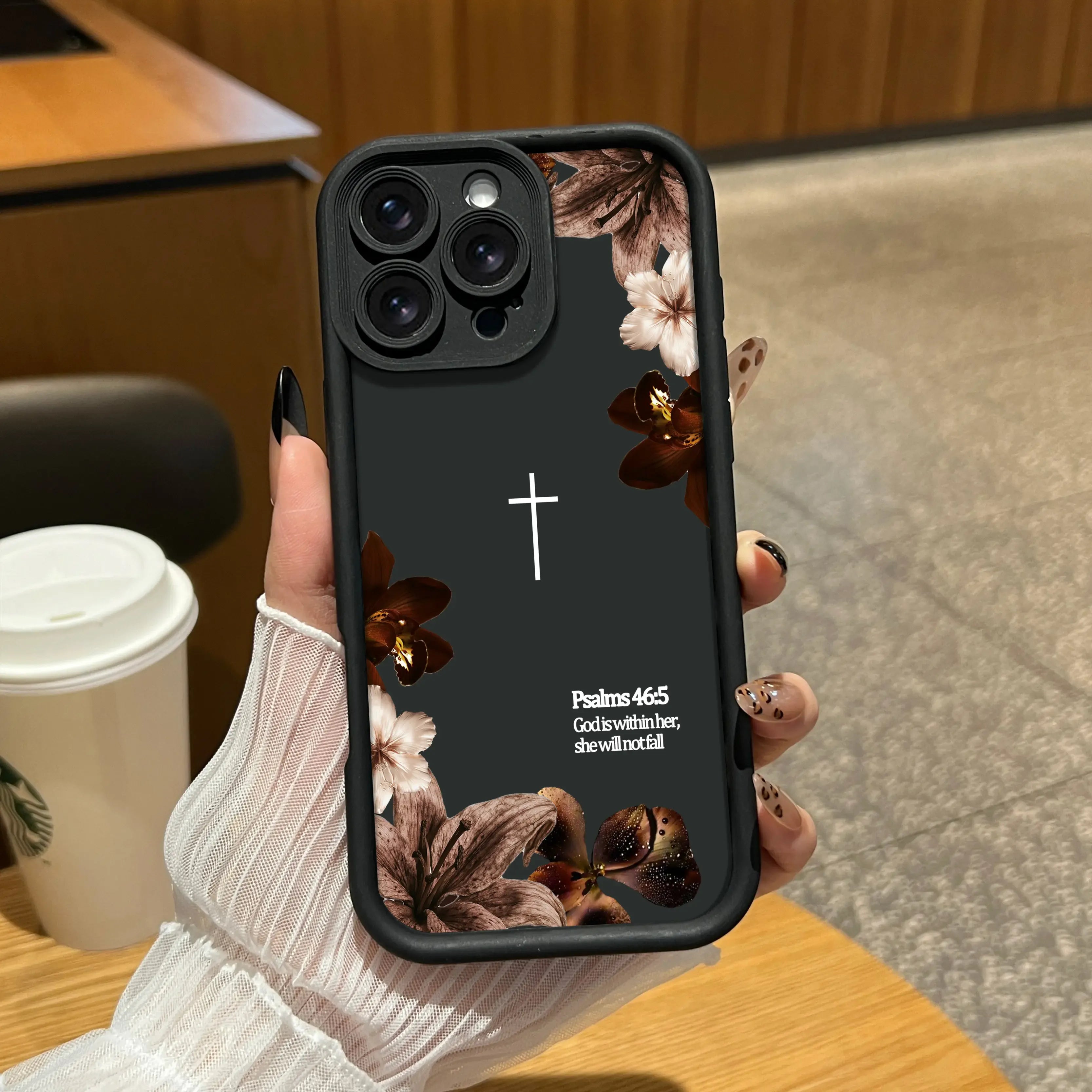 "Psalms 46:5" Vintage Floral Case with Lanyard | Christian Cross Phone Cover