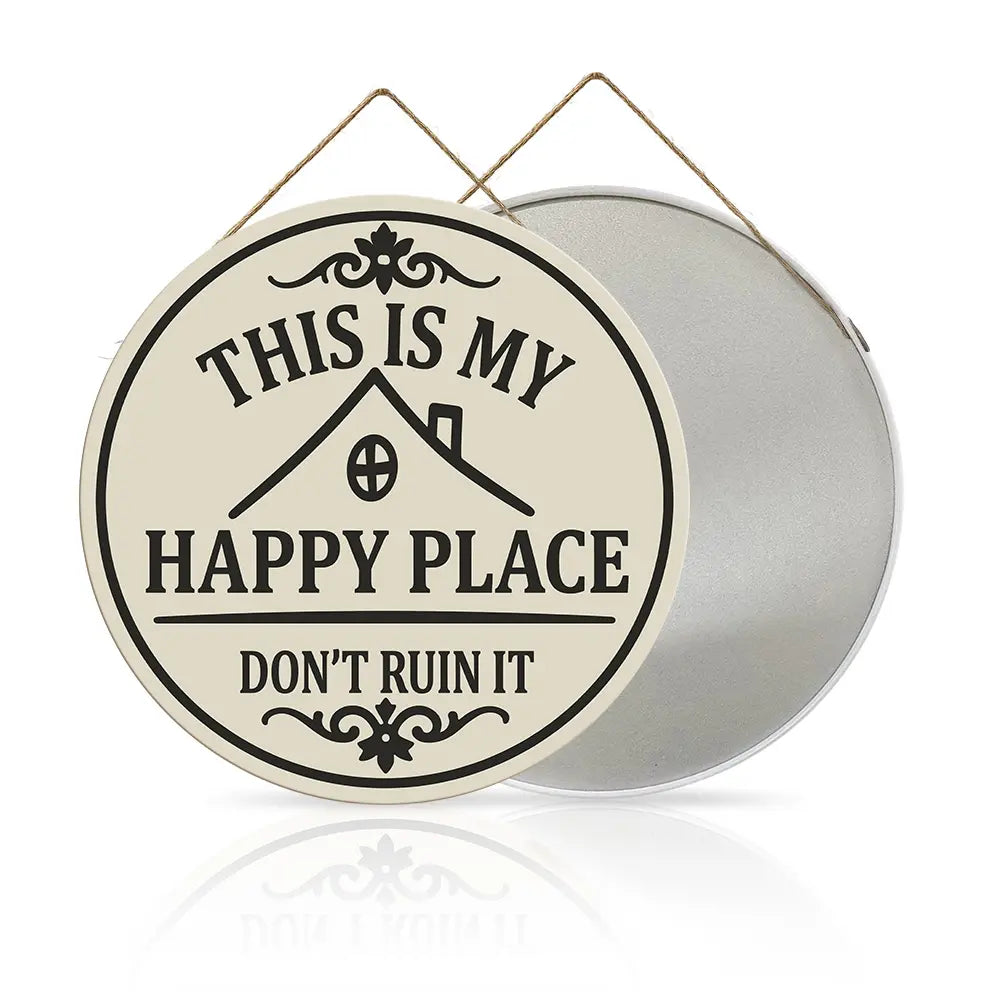 "Welcome to My Happy Place" Metal Wall Art - Multicolor Farmhouse Tin Sign Decor