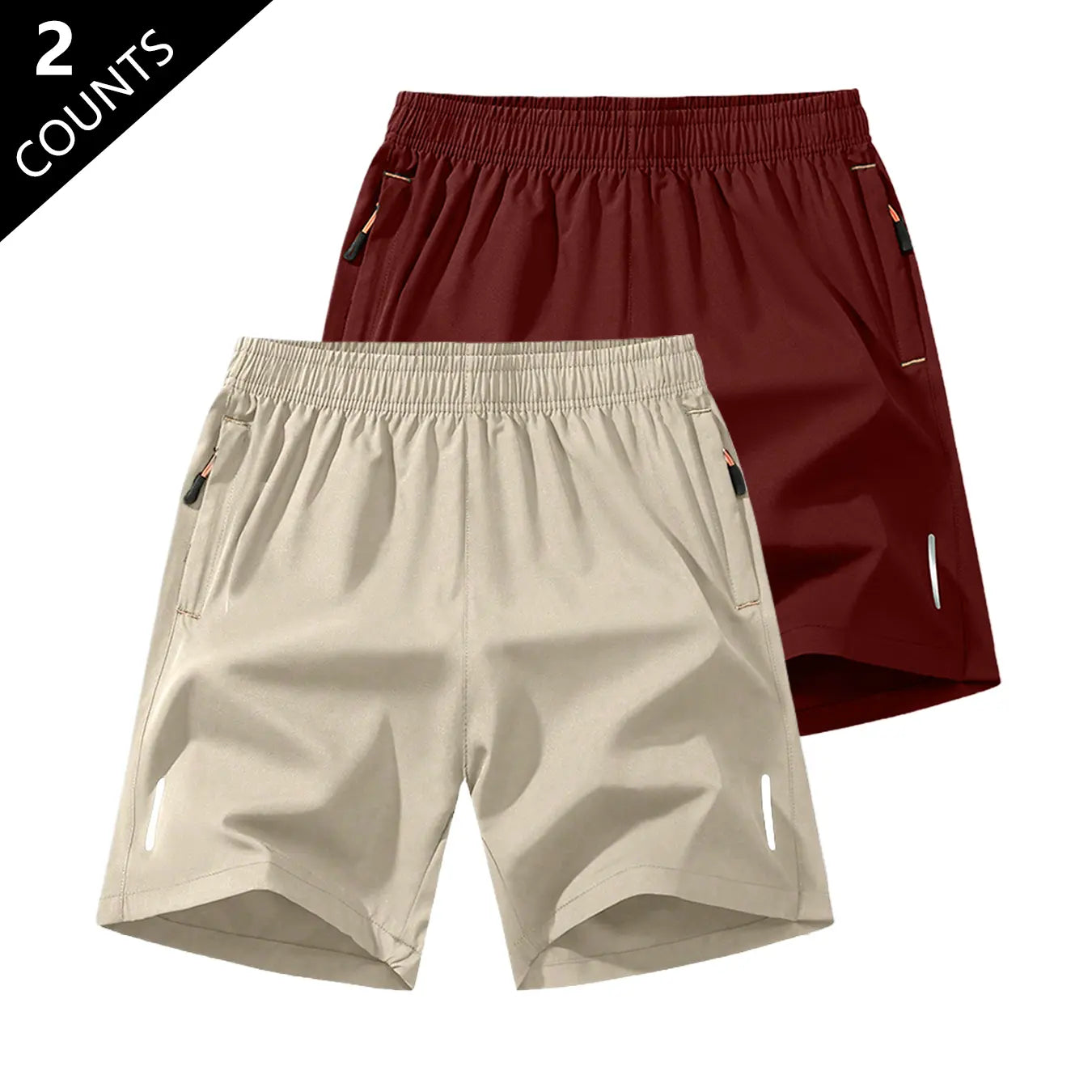 Men's Solid-Color Casual Summer Shorts with Zippered Pockets (97% Polyester/3% Spandex) - Tropical Beige