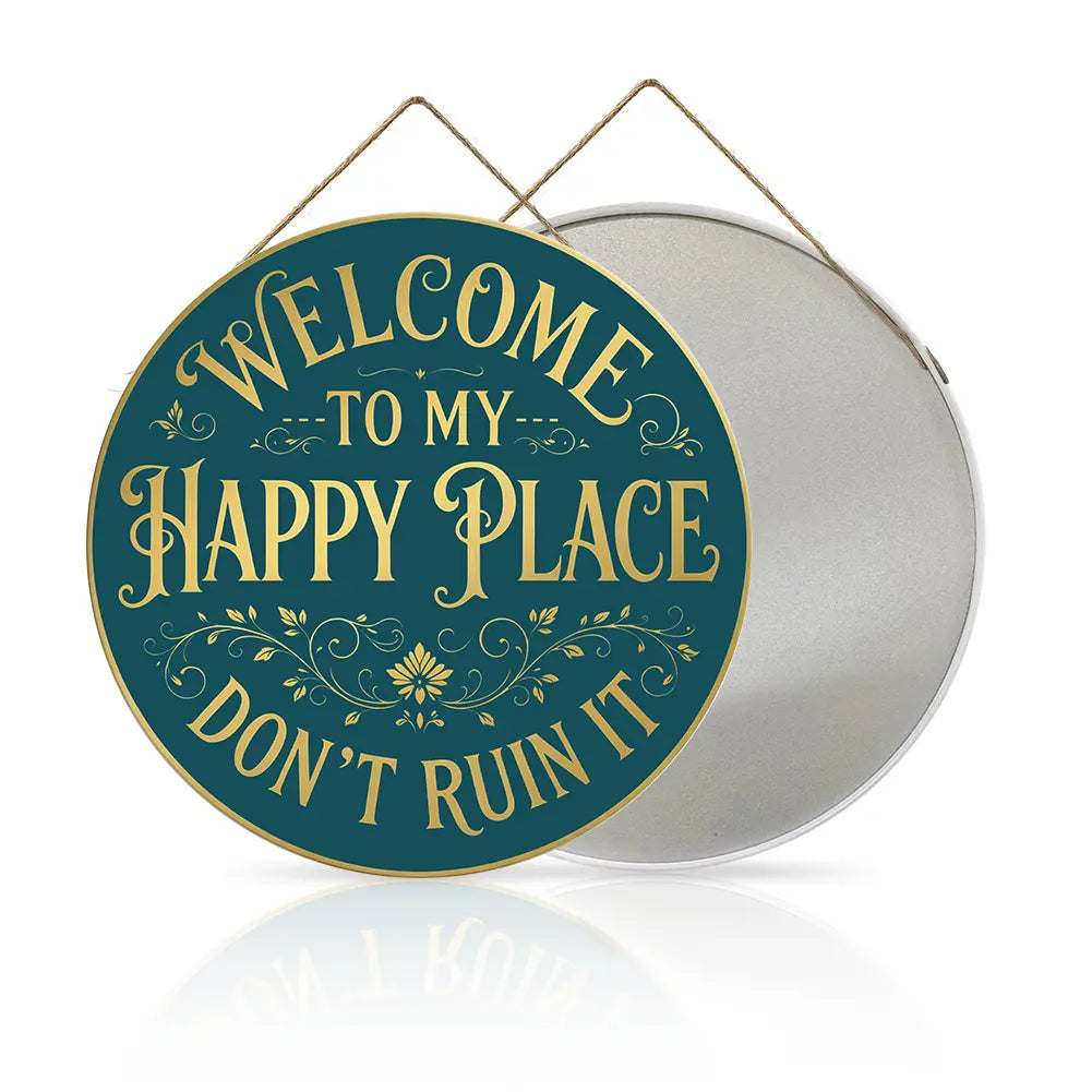"Welcome to My Happy Place" Metal Wall Art - Multicolor Farmhouse Tin Sign Decor