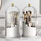 360° Rotating Clear Toothbrush Holder with Transparent Door – Countertop Bathroom Vanity Organizer (1-Pack)