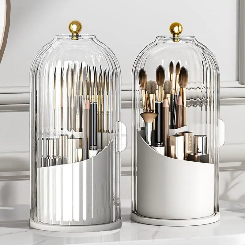 360° Rotating Clear Toothbrush Holder with Transparent Door – Countertop Bathroom Vanity Organizer (1-Pack)