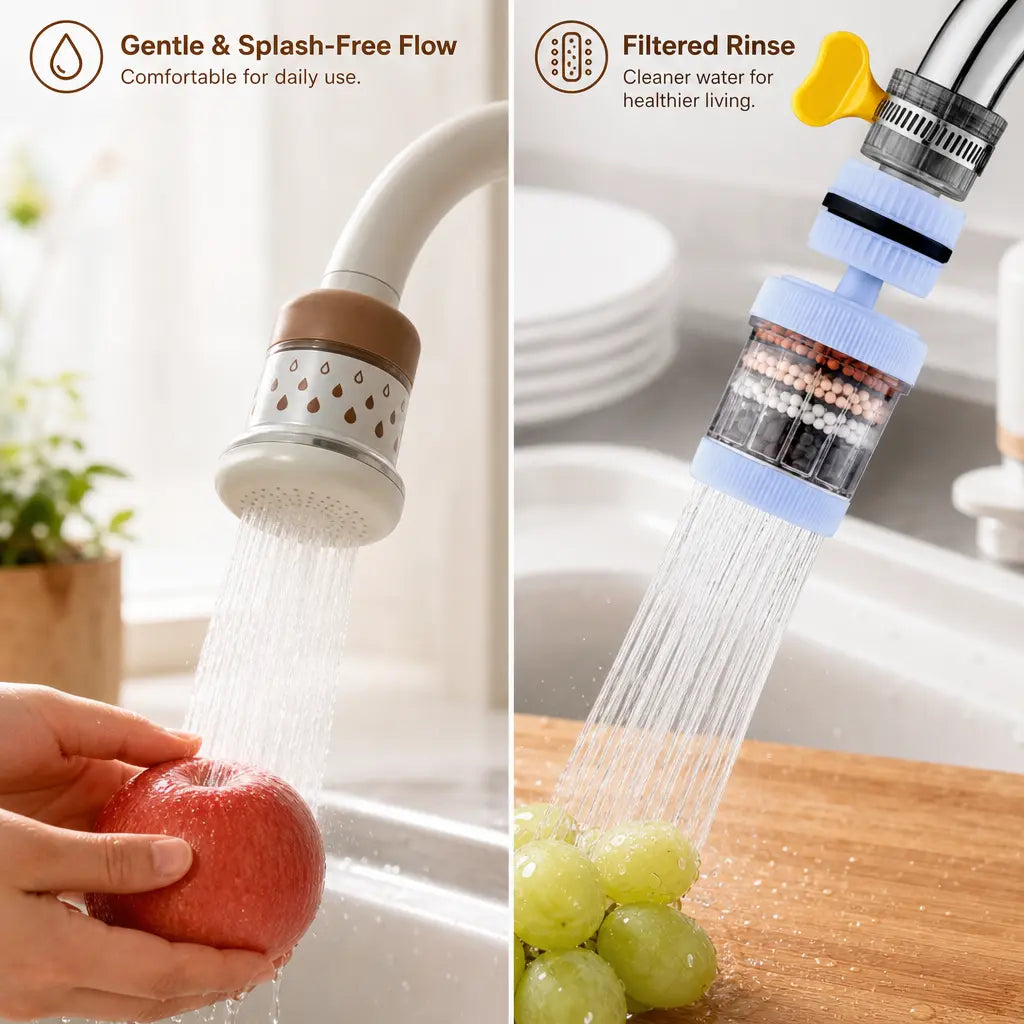 360° Rotatable 6-Layer Faucet Water Filter – Splash-Free Kitchen Sink Strainer