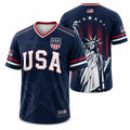 USA Patriotic Soccer Jersey – Navy American Flag & Statue of Liberty V-Neck Sports Tee