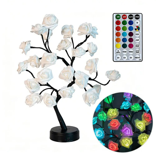 LED Rose Flower Tree Lamp - USB/Battery Powered Tabletop Decor Gift