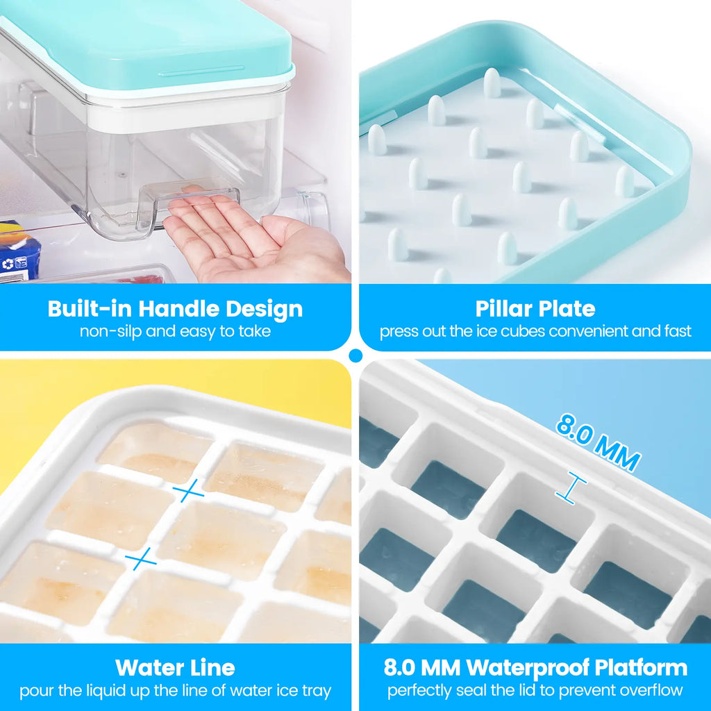 Stackable Ice Cube Tray Set with Lid, Storage Bin & Scoop - BPA-Free, Easy-Release (64/96 Capacity)