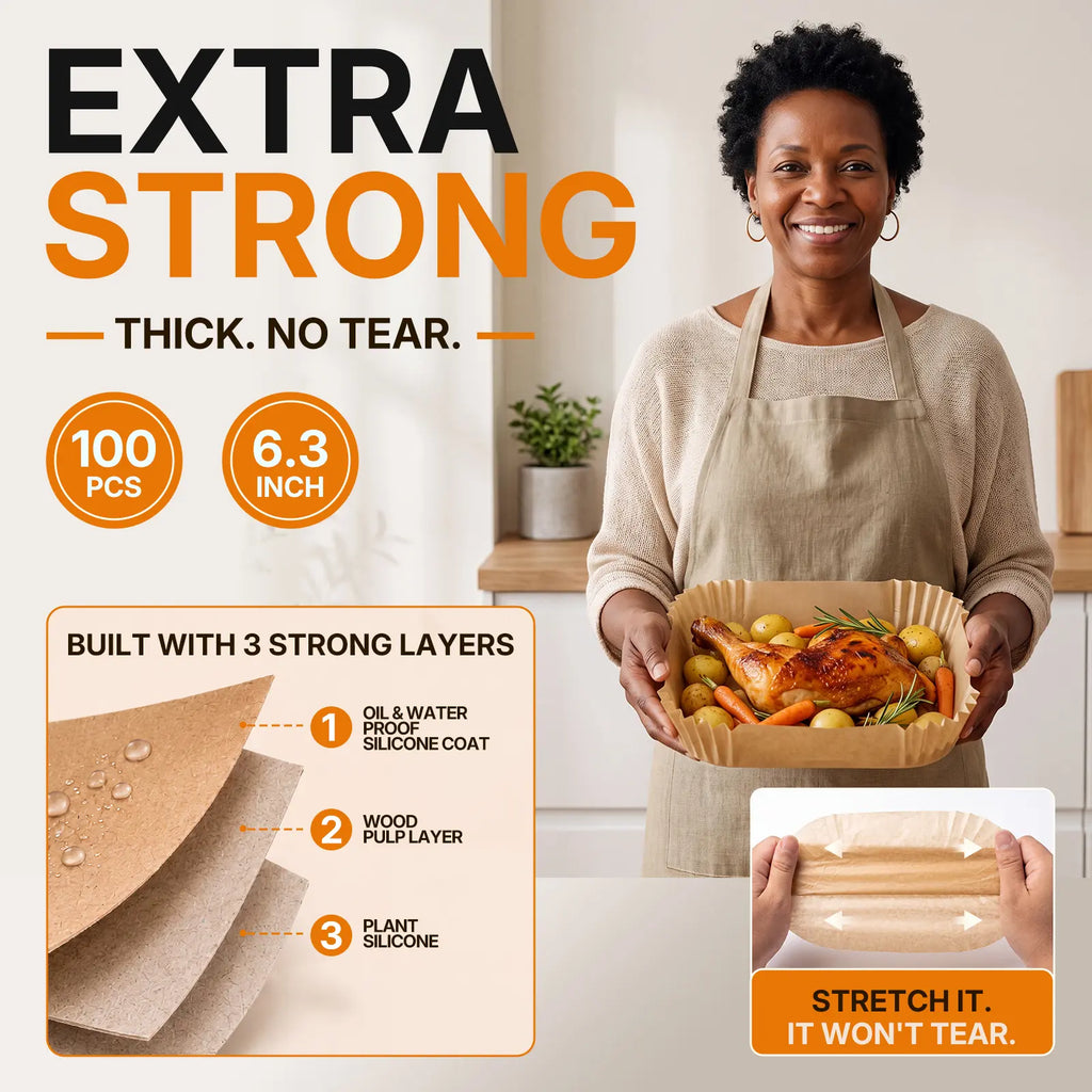 100-Pack Unbleached Air Fryer Parchment Paper Liners – 6.3” Non-Stick Disposable Liners