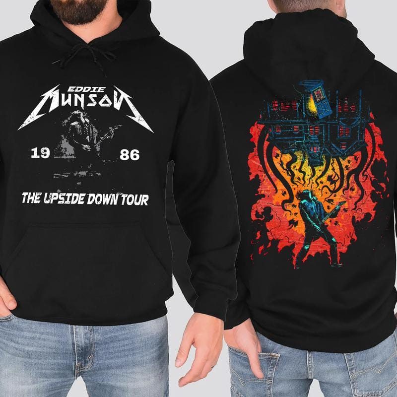 Retro Eddie Munson T-Shirt (2-seitig), Eddie Upside Down Grafik-Sweatshirt, Hoodie 