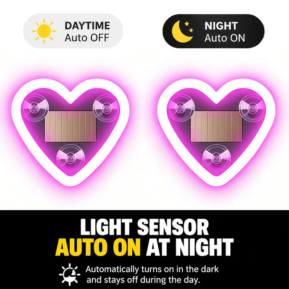 Solar-Powered Heart Neon Light – Multi-Mode Dynamic Car Interior Decor Accessory