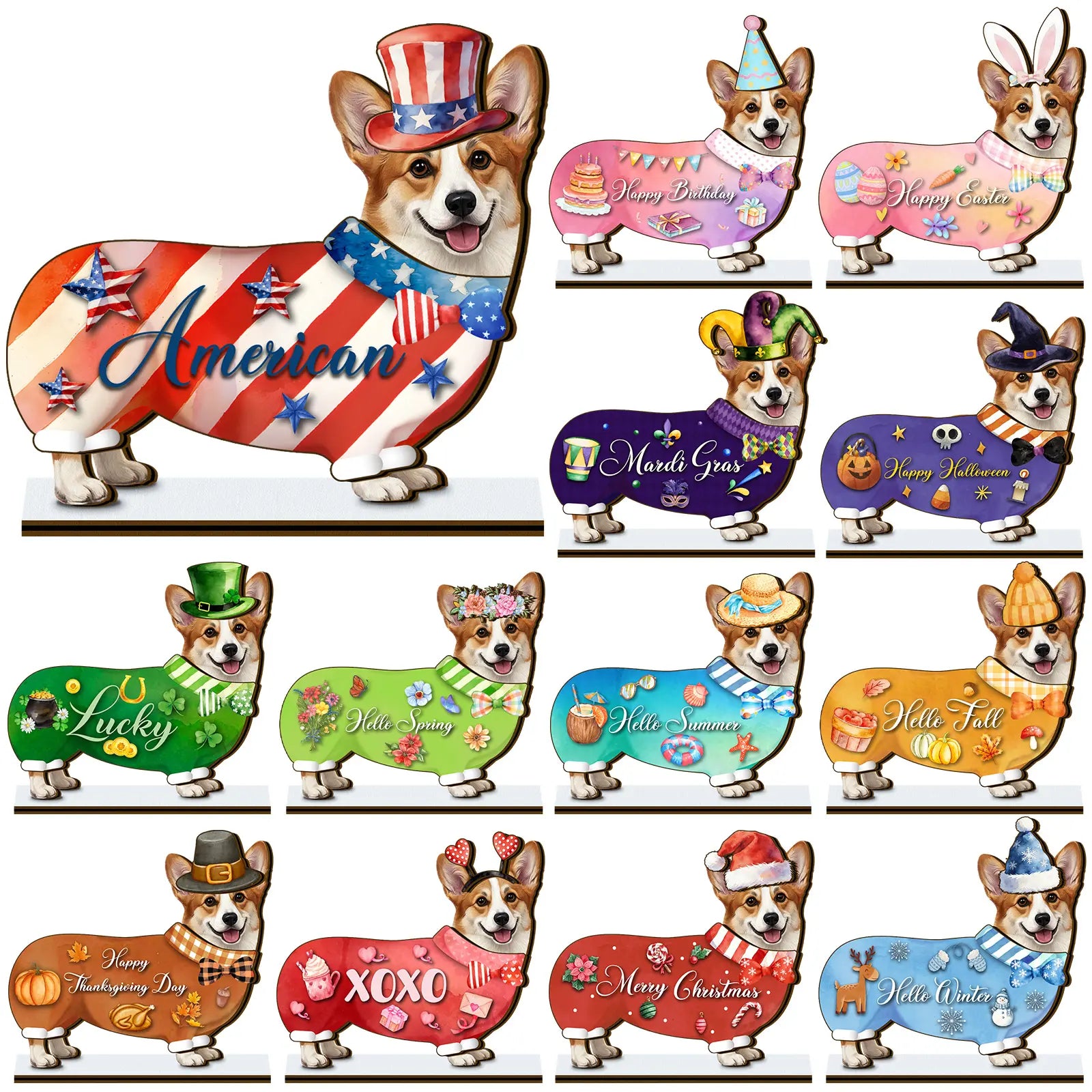 Interchangeable Cat Wooden Desk Decor with Magnetic Seasonal Hats – Cute Holiday Gift for Cat Lovers