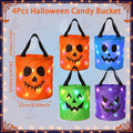 3/4 Pcs Halloween LED Candy Bucket – Reusable Non-Woven Trick or Treat Tote Bags