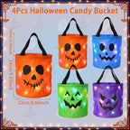 3/4 Pcs Halloween LED Candy Bucket – Reusable Non-Woven Trick or Treat Tote Bags