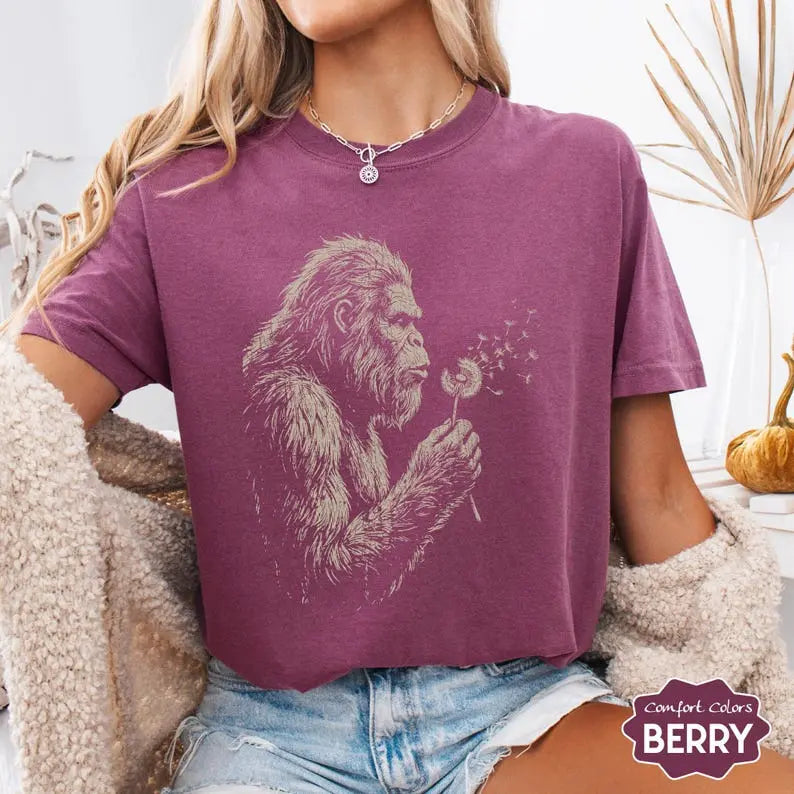 Comfort Colors Bigfoot Dandelion Tee – Vintage Sasquatch Woodland Graphic Shirt