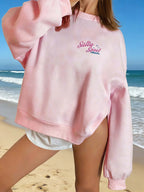 Vintage 90s Babe Letter Print Fleece Pullover, Casual Holiday Style Round Neck Sweatshirt, Fall & Winter Thick Fabric Loose Fit