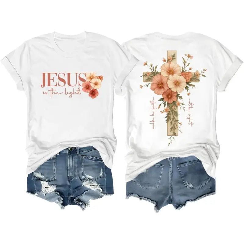 Faith Cross Christian Shirts for Women with Beautiful Floral Cross Print