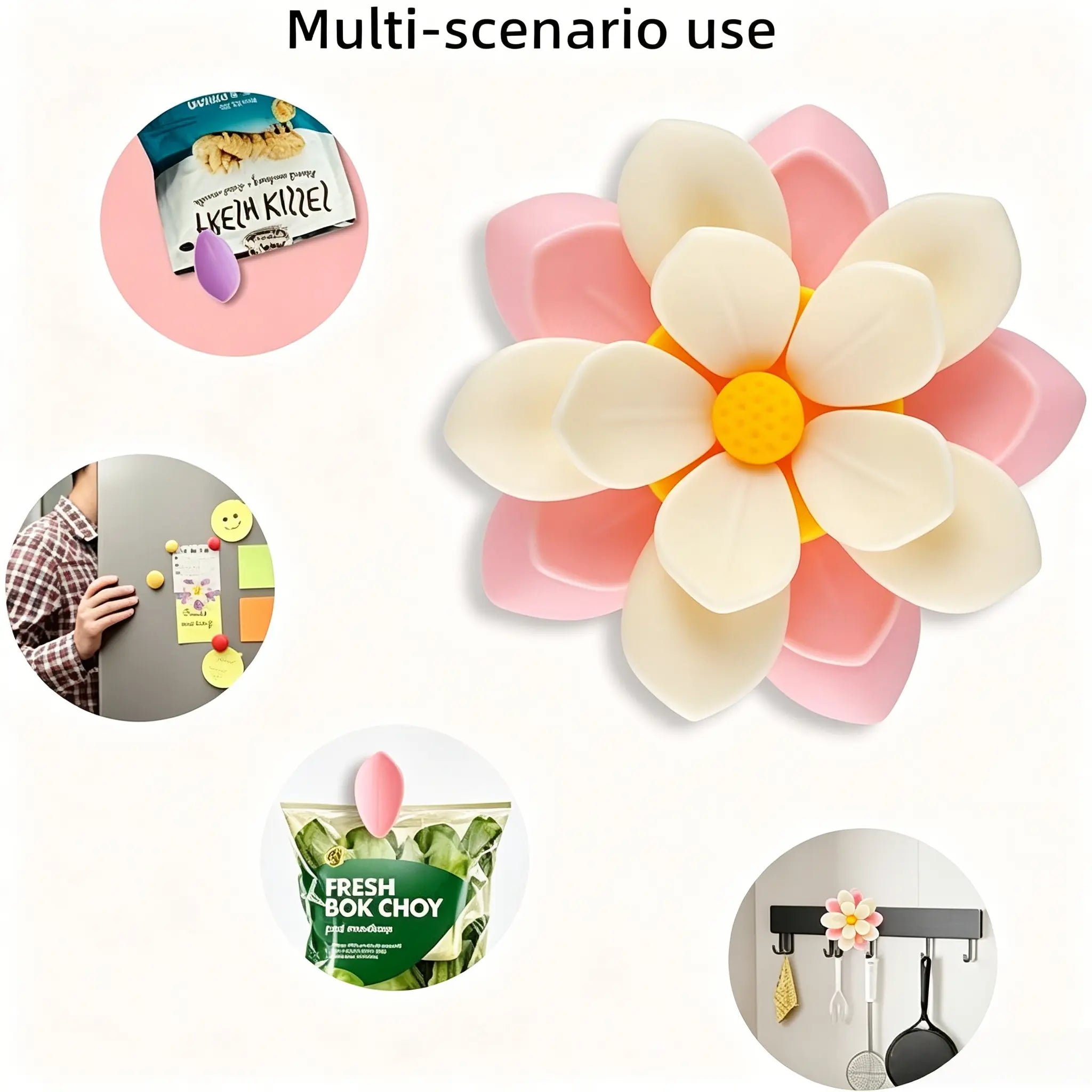 Lotus Magnetic Chip Clips Set – Cute Food Sealing Bag Clips with Fridge Organizer Base