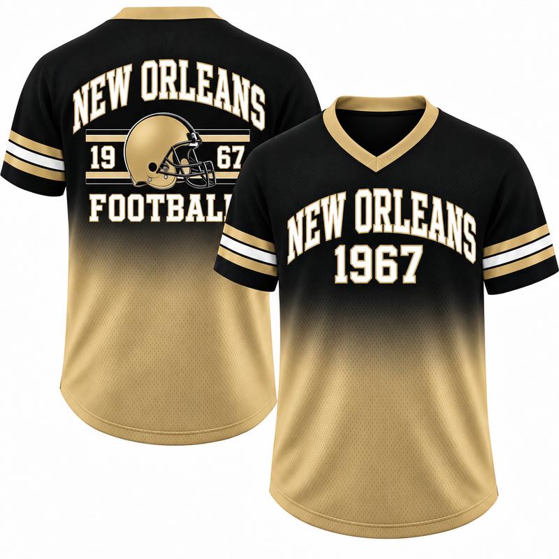 Game Day Gradient V-Neck Jersey – City Helmet Print Short-Sleeve Mesh Fan Shirt