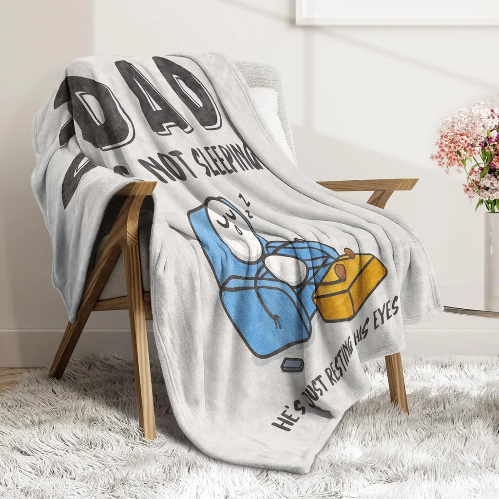 'Dad Is Not Sleeping' Funny Flannel Throw Blanket - Soft Father's Day & Birthday Gift for Dad/Husband