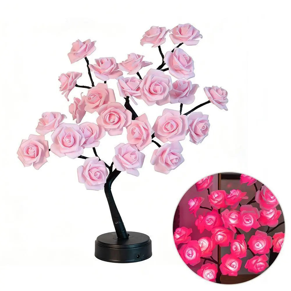 LED Rose Flower Tree Lamp - USB/Battery Powered Tabletop Decor Gift