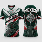 Men's Mexico V-Neck Soccer Jersey – Breathable Mesh Aztec Eagle Graphic Top