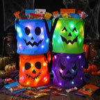 3/4 Pcs Halloween LED Candy Bucket – Reusable Non-Woven Trick or Treat Tote Bags