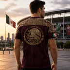 Mexico Soccer Jersey – Aztec Eagle & Serpent Graphic Shirt, Unisex Short Sleeve Burgundy & Gold Fan Apparel
