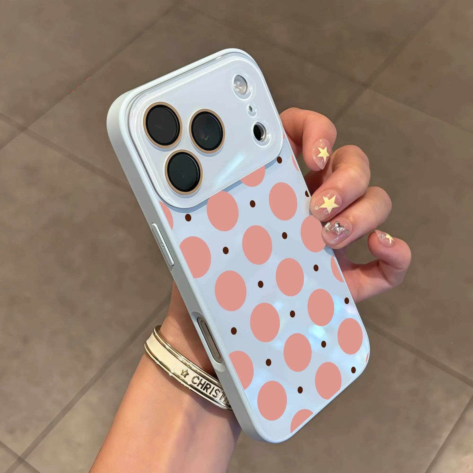 Cute Summer Polka Dot Case – Shockproof Glossy Cover with Camera Protection for iPhone 17 Pro Max