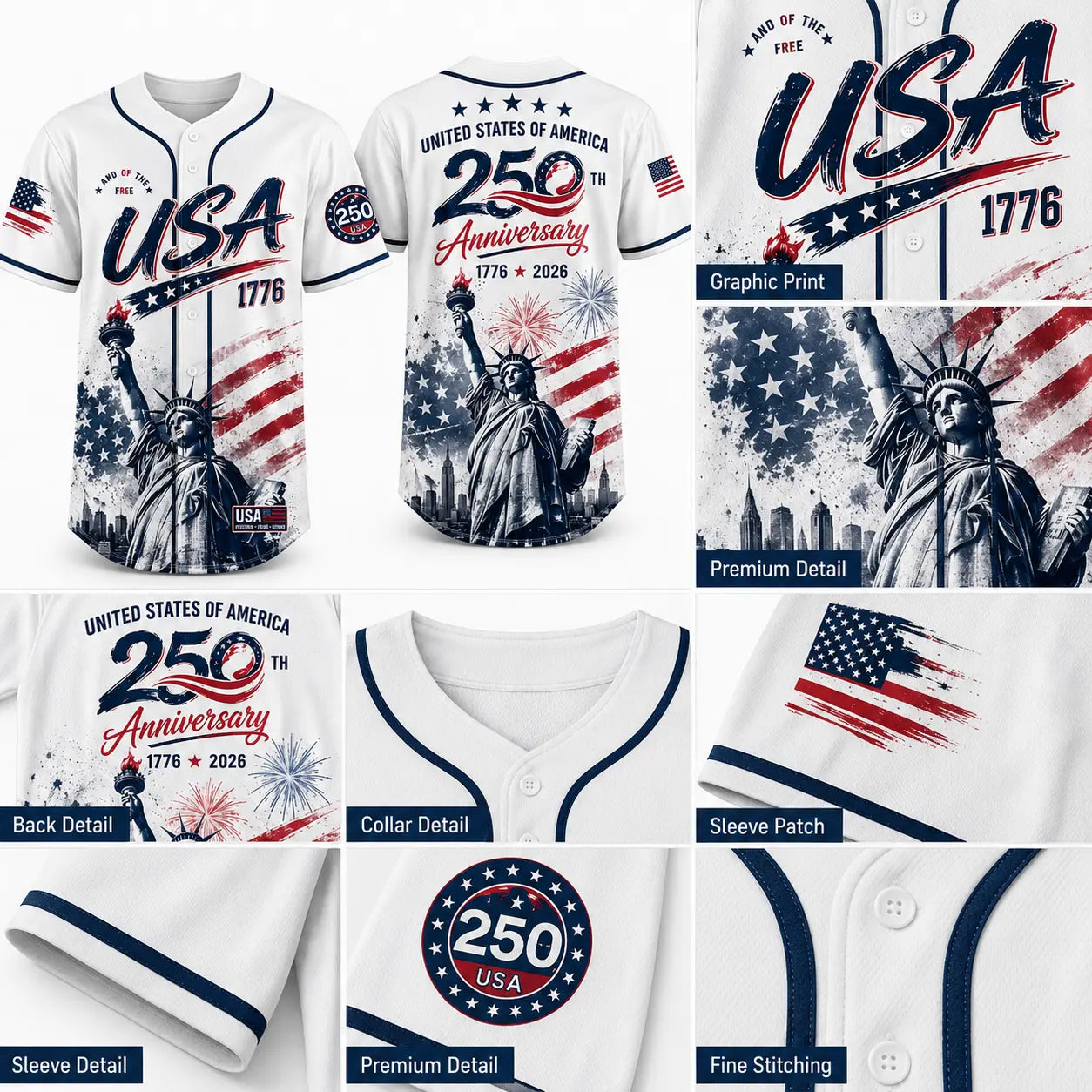 Comfort Colors USA 250th Anniversary Baseball Jersey – Patriotic 1776–2026 American Flag Liberty Eagle Shirt