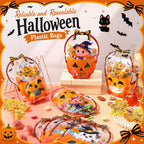 24/50-Pack Halloween Plastic Goodie Bags – Trick-or-Treat Candy Bags with Pumpkin & Skeleton Design