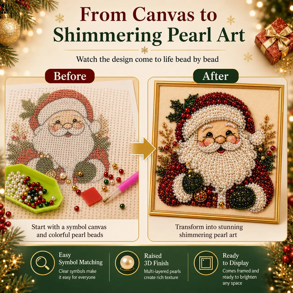 3D Beaded Christmas Pearl Diamond Painting – Xmas Wreath Stocking DIY Wall Decor