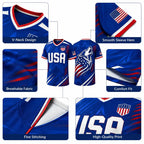 USA Patriotic Wolf Graphic V-Neck Sports Jersey – Lightweight Quick-Dry Athletic Top
