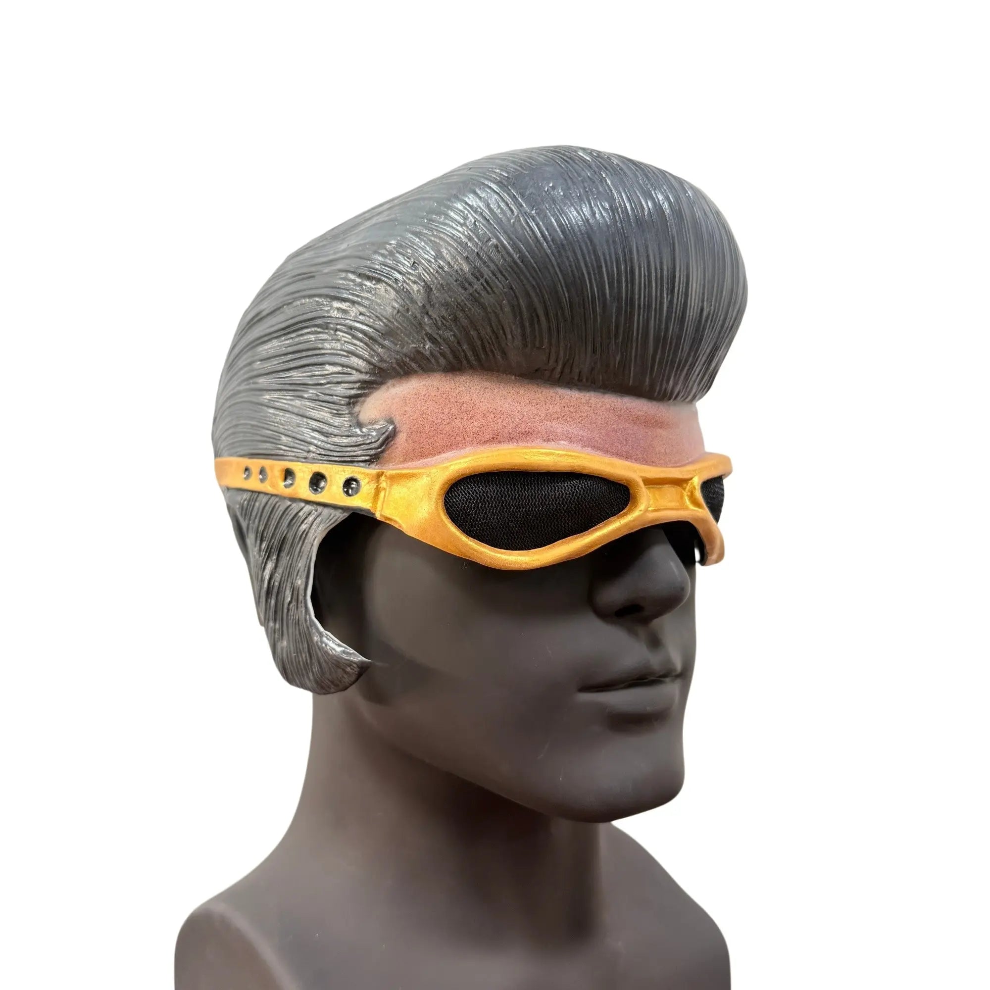 Silver-gray retro rockstar pompadour mask variant display