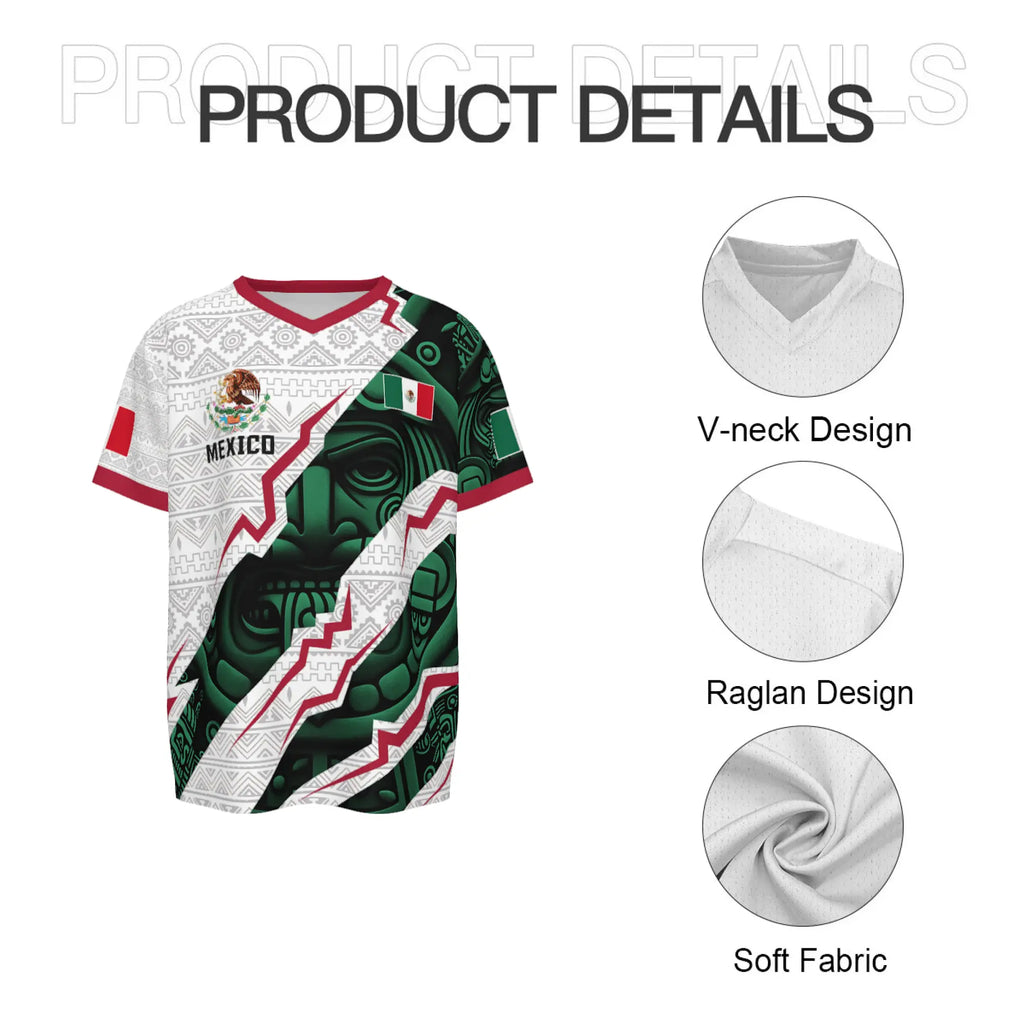 2026 Mexico Aztec Calendar Style Soccer Jersey - Men's V-Neck Football Shirt for Fans & Players