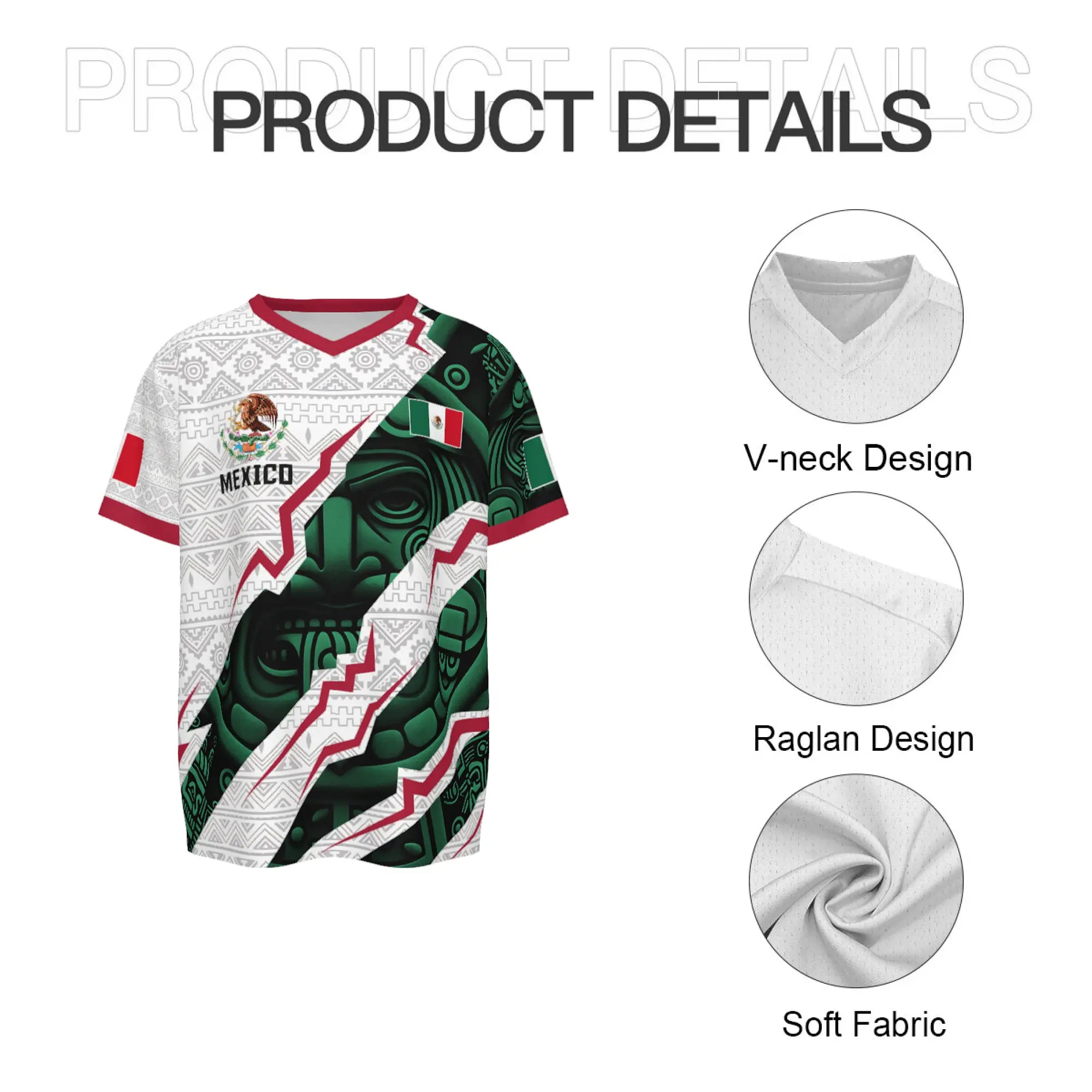 2026 Mexico Aztec Calendar Style Soccer Jersey - Men's V-Neck Football Shirt for Fans & Players