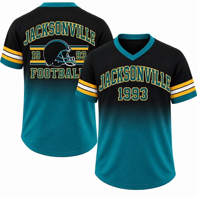 Game Day Gradient V-Neck Jersey – City Helmet Print Short-Sleeve Mesh Fan Shirt