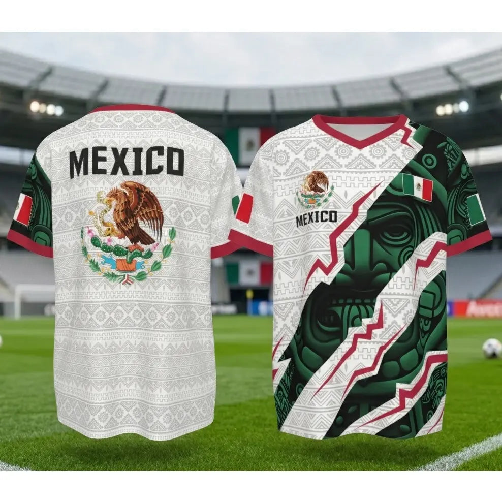 2026 Mexico Aztec Calendar Style Soccer Jersey - Men's V-Neck Football Shirt for Fans & Players