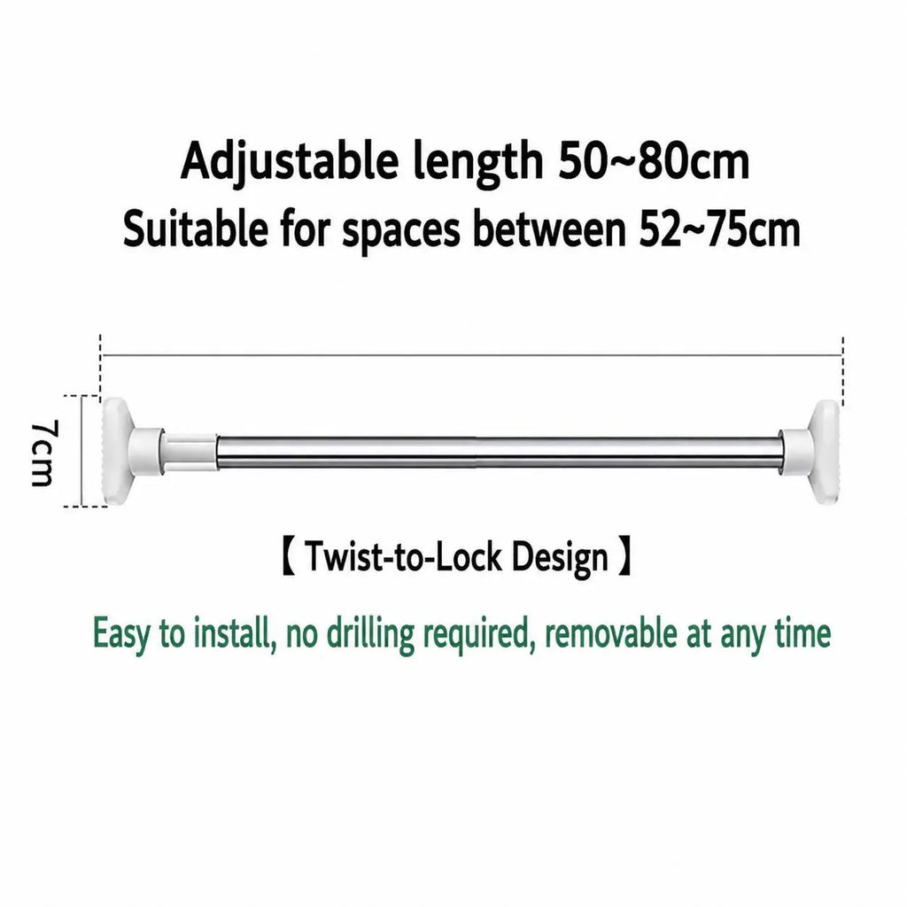 Punch-Free Adjustable Telescopic Tension Rod for Closet & Laundry Organization