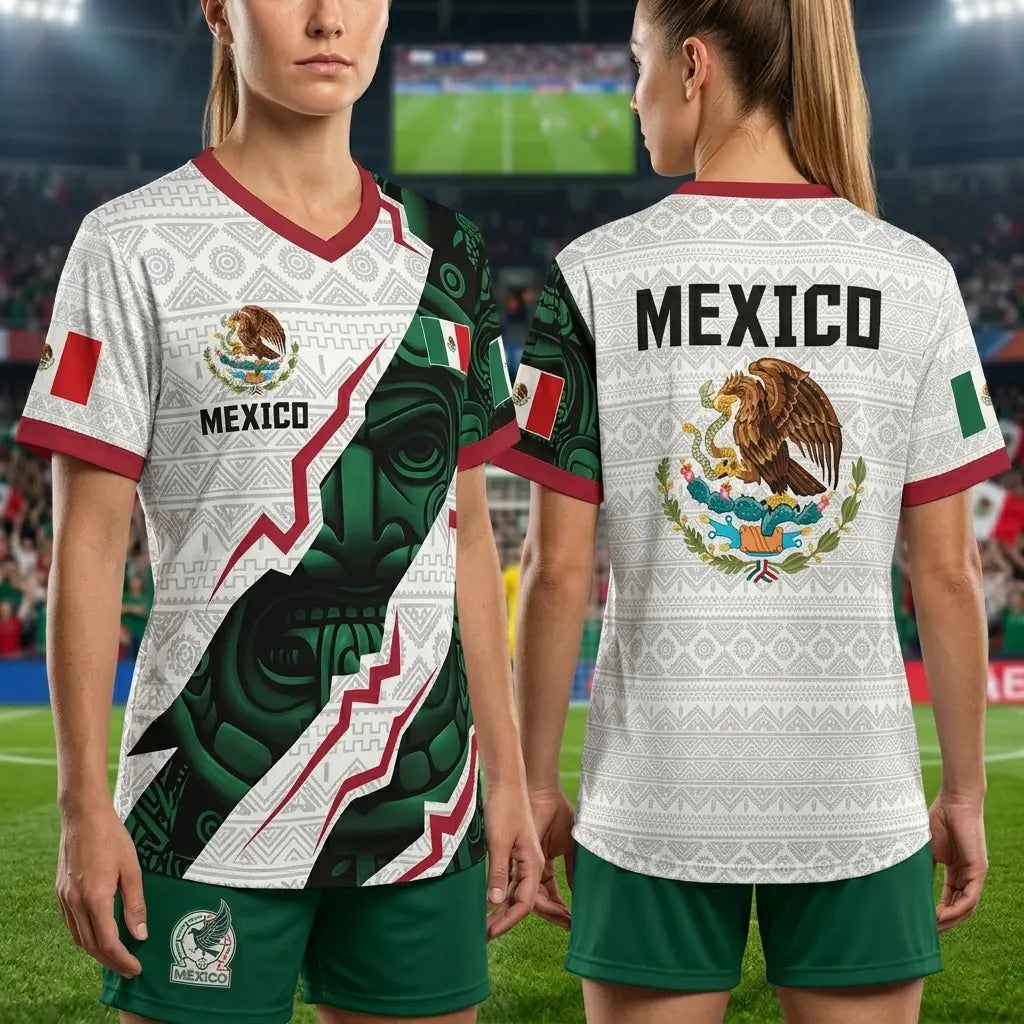 2026 Mexico Aztec Calendar Style Soccer Jersey - Men's V-Neck Football Shirt for Fans & Players