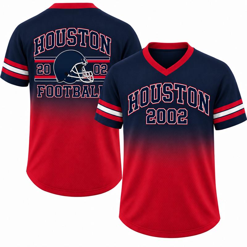 Game Day Gradient V-Neck Jersey – City Helmet Print Short-Sleeve Mesh Fan Shirt