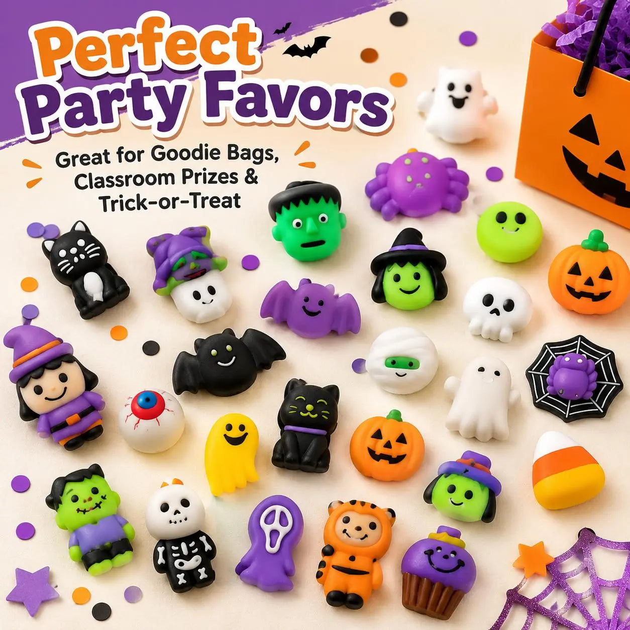 Halloween Mochi Squishies Kit – Mini Spooky Party Favors & Trick-or-Treat Bag Fillers